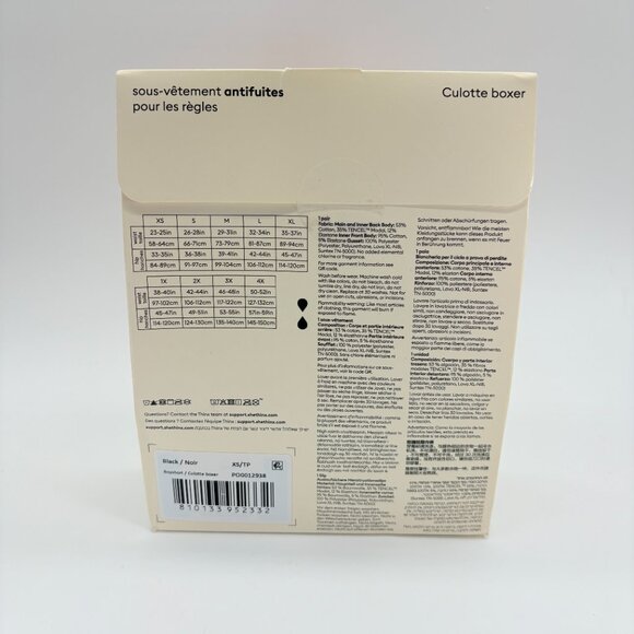 THINX Leakproof Period Undewear BOYSHORT Culotte Boxer BLACK XS New in Box - Picture 2 of 2